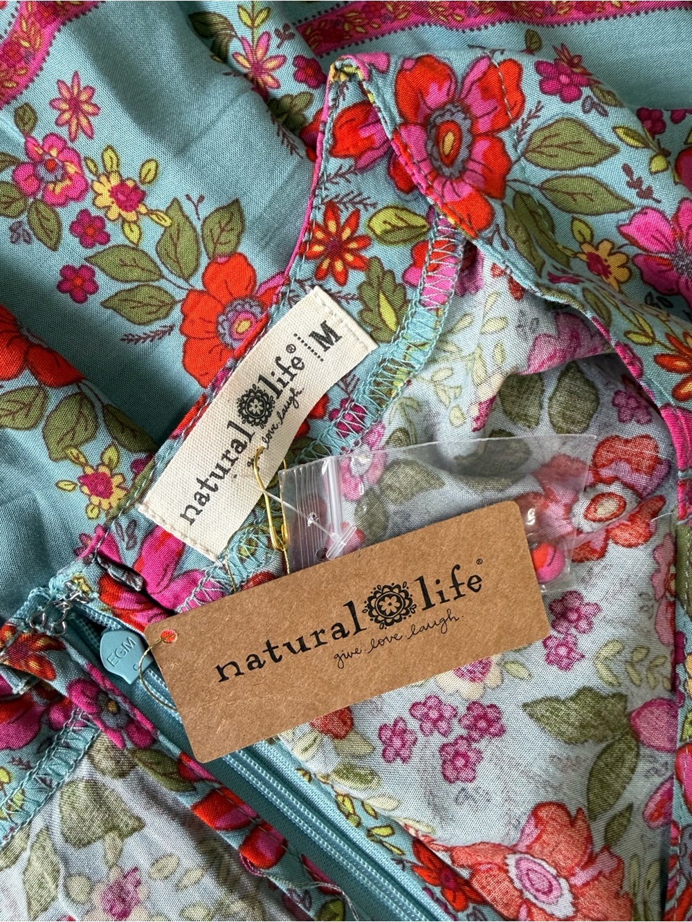 NATURAL LIFE Evangeline Pink and Turquoise Floral Maxi Dress Medium NWT - Picture 9 of 11